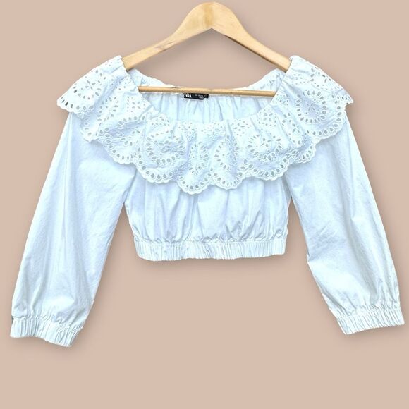 ZARA Eyelet Poplin Crop Top White Size Small Bloggers Fav! - Picture 2 of 5